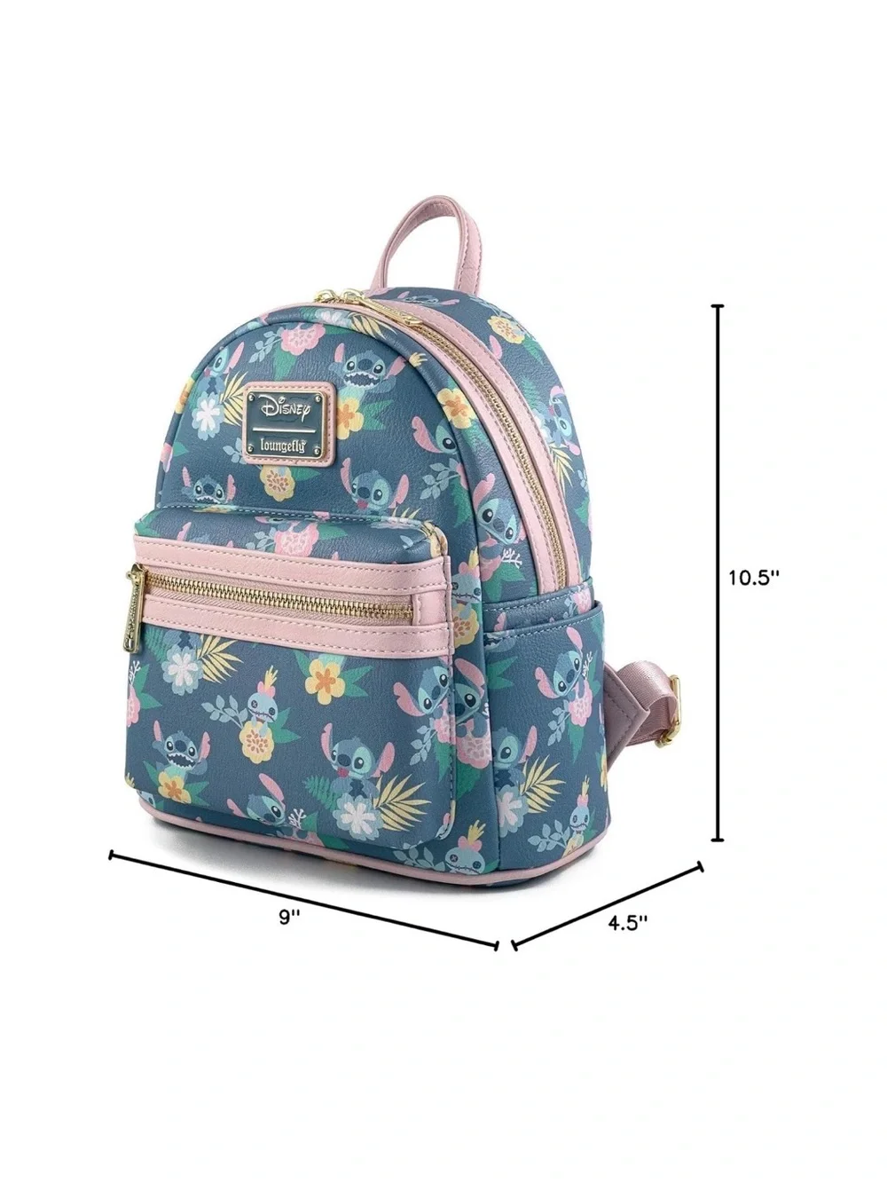Loungefly Blue Floral Stitch Mini Backpack with Pink Trim